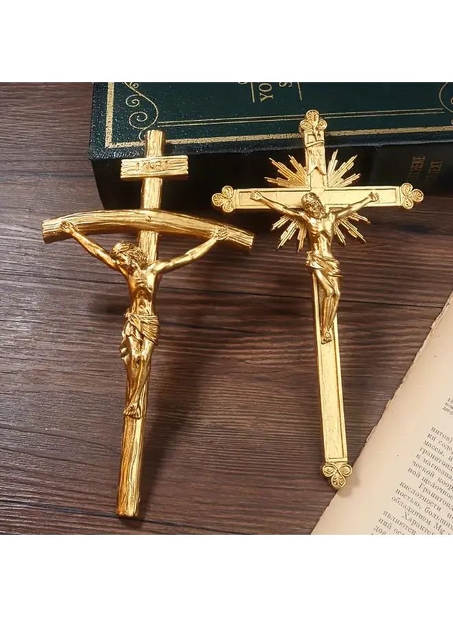 Handheld Golden Resin Prayer Cross Statue Two Colors Available Religious Decor - Image 2