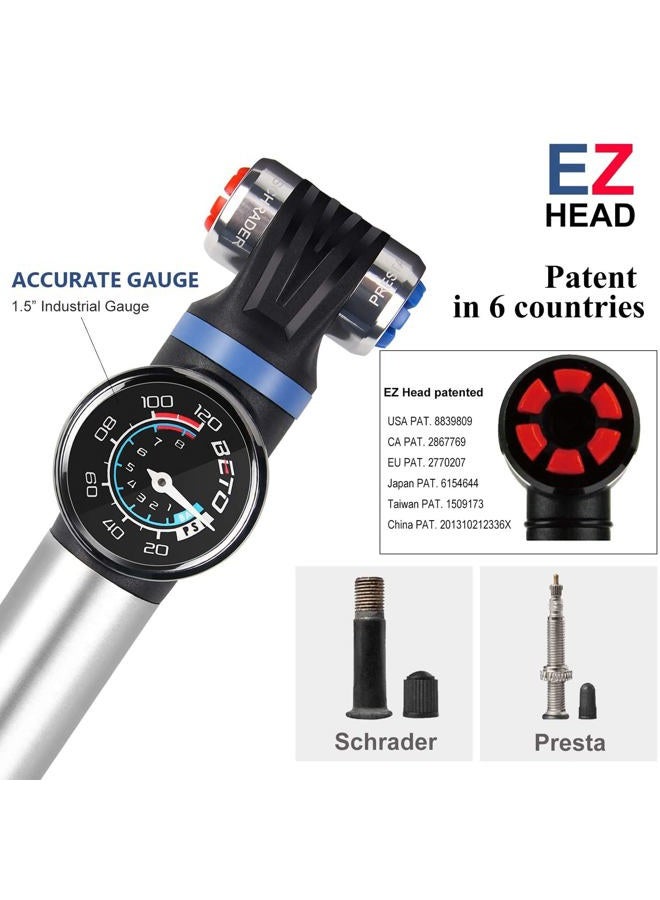 CXWXC Mini Bike Pump with Gauge - Portable Frame Pump with EZ-Head Fits Schrader/Presta, Foldable T-Handle - Road Mountain MTB BMX Bike Pump (Style:B) - Image 4