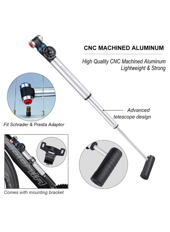 CXWXC Mini Bike Pump with Gauge - Portable Frame Pump with EZ-Head Fits Schrader/Presta, Foldable T-Handle - Road Mountain MTB BMX Bike Pump (Style:B) - Image 3