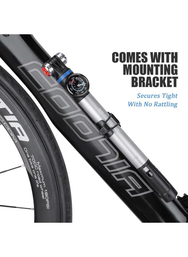 CXWXC Mini Bike Pump with Gauge - Portable Frame Pump with EZ-Head Fits Schrader/Presta, Foldable T-Handle - Road Mountain MTB BMX Bike Pump (Style:B) - Image 2