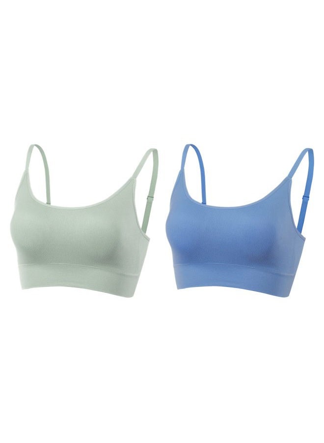 AMRIY Womens Sports Bras for Women Light Support Padded Workout Bras for Women Supportive Seamless Women's Wireless Yoga Bra, 2 Pcs(green,blue), 34-36 - Image 1
