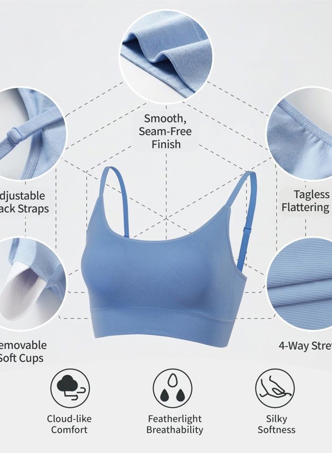 AMRIY Womens Sports Bras for Women Light Support Padded Workout Bras for Women Supportive Seamless Women's Wireless Yoga Bra, 2 Pcs(green,blue), 34-36 - Image 4