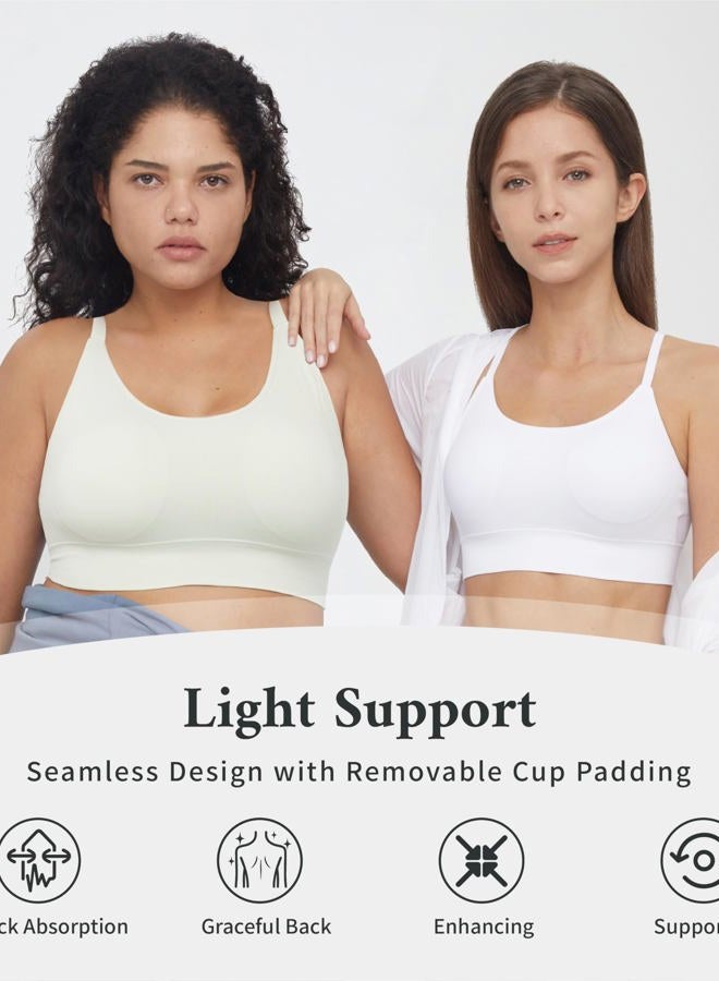 AMRIY Womens Sports Bras for Women Light Support Padded Workout Bras for Women Supportive Seamless Women's Wireless Yoga Bra, 2 Pcs(green,blue), 34-36 - Image 2