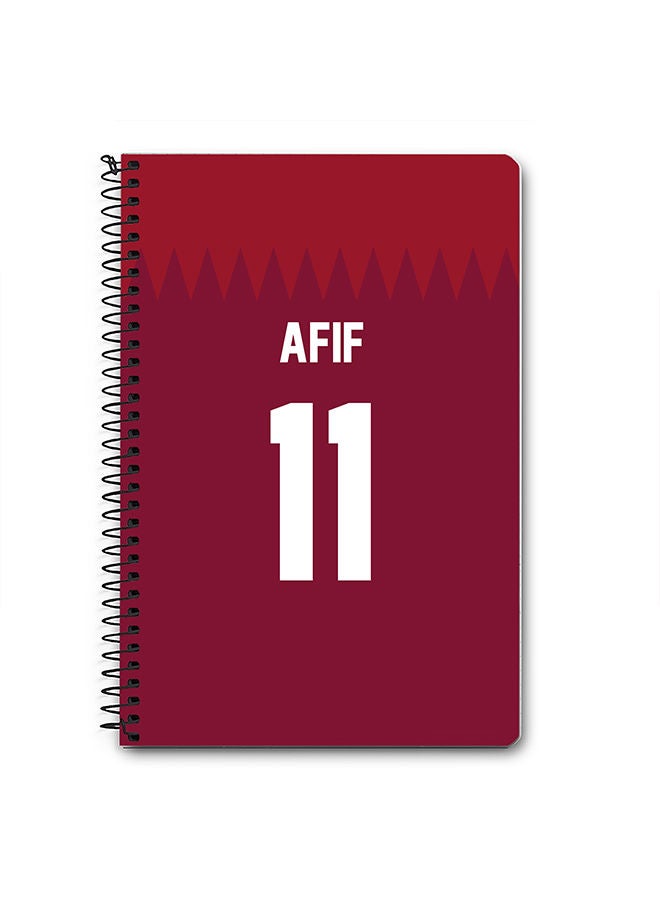 Stylizedd Designer A5 Spiral Notebook Memo Notepad Journal - Football Team - Qatar Player Name - Afif - Image 1