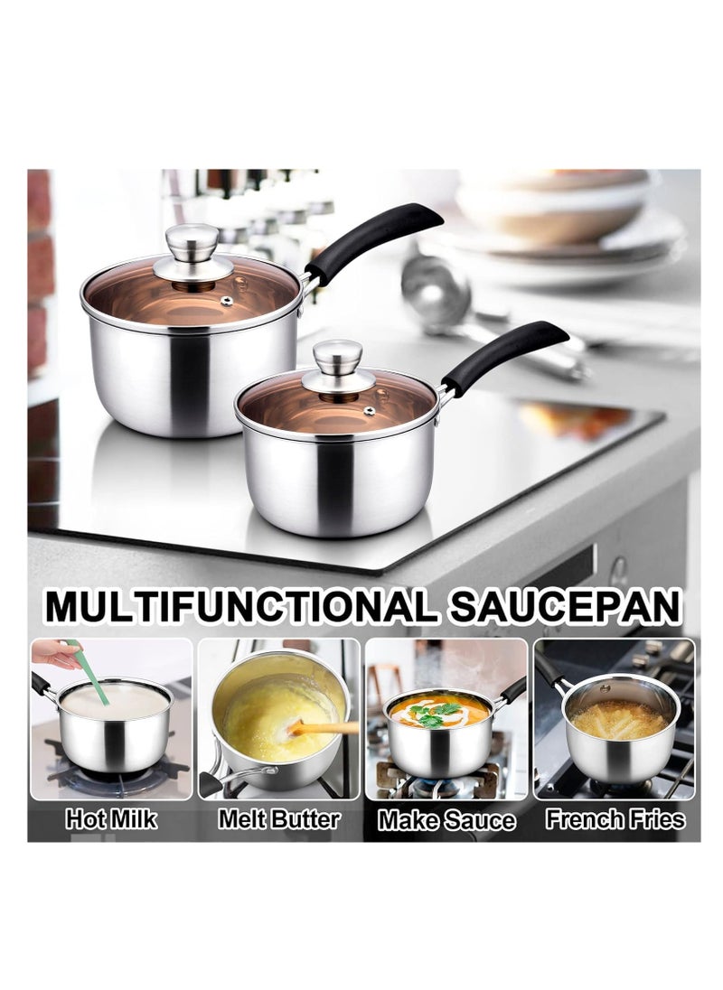 Hihonor Saucepan with Lid, Sauce Cooking Pot Milk Pan Stainless Steel, Professional with Long Heatproof Handle for Home Kitchen Restaurant, Healthy & Non Toxic, Multi-use, Dishwasher Safe (16cm)  - Image 2