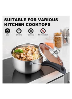 Hihonor Saucepan with Lid, Sauce Cooking Pot Milk Pan Stainless Steel, Professional with Long Heatproof Handle for Home Kitchen Restaurant, Healthy & Non Toxic, Multi-use, Dishwasher Safe (16cm)  - Image 4