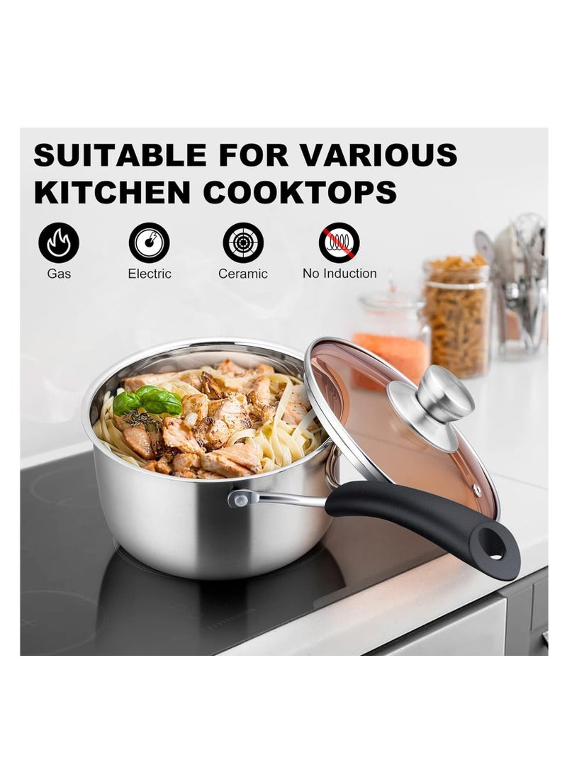 Hihonor Saucepan with Lid, Sauce Cooking Pot Milk Pan Stainless Steel, Professional with Long Heatproof Handle for Home Kitchen Restaurant, Healthy & Non Toxic, Multi-use, Dishwasher Safe (16cm)  - Image 4