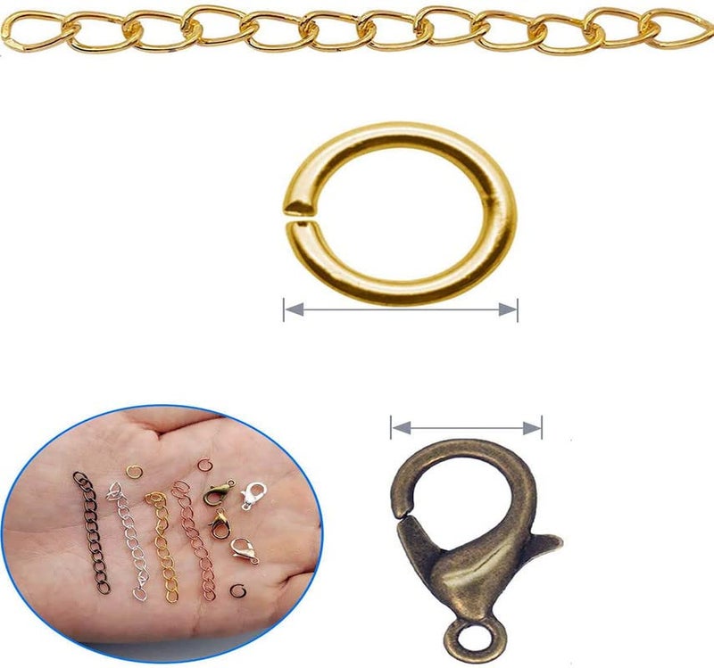 DIY Crafts 20x Lobster Claw Clasps & 1 Mtr Extender Chains with Every 100 Grm Rest Jump Rings, Lobster Clasps Chain Jump Ring for Jewelry Making Necklace Bracelet Anklet Key (200 Grm, Antique Bronze) - Image 4