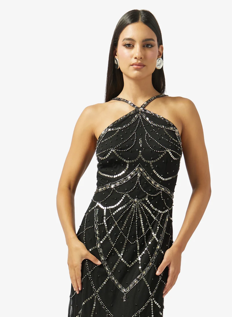 Namshi x  Halter Neck Embellished Dress for Women | Best Price UAE