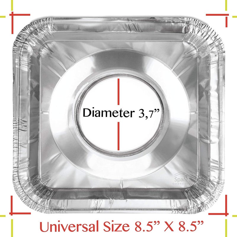 Spare Essentials Disposable Gas Burner Liners 50 Pack, Aluminum Foil Square Stove Covers, Range Protectors, Stove Top Foil Covers for Gas Burners, Catch Food Spills, Aluminum Stove Burner Cover, Foil Liner 8.5x8.5 In - Image 4