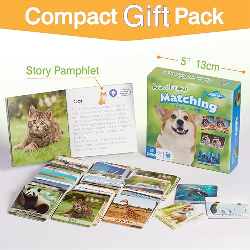 EDUMAETRIX 72 36 Pairs Spanish English Bilingual Animal Memory Matching Game with Reusable Custiomizable CardsInstruction Language Learning Games for ESL and Language Immersion for Teens - Image 5