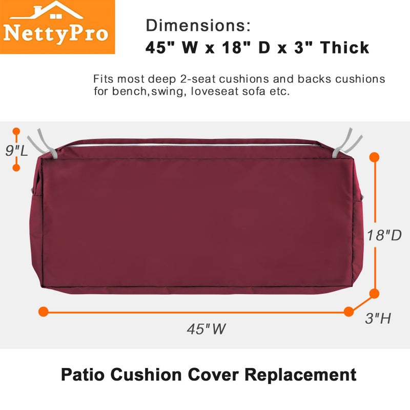 NettyPro Patio Bench Swing Cushion Cover, Outdoor Furniture Cushion Covers Replacement Water Resistant UV Protection Outside Loveseat Cushion Slipcovers with Zipper, 45 x 18 x 3 Inch - Image 5