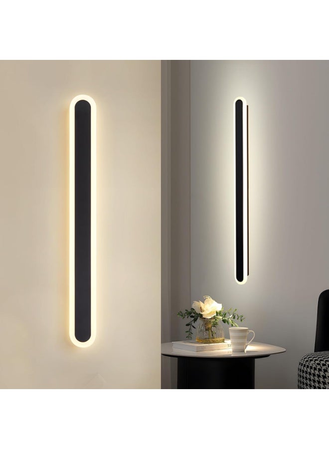 Modern LED Wall Light 23W | Minimalist Slim Wall Lamp for Bedroom Living Room | Three Color Dimming Indoor Lighting | Contemporary Black Acrylic & Metal Wall Mounted Light Fixture - Image 1
