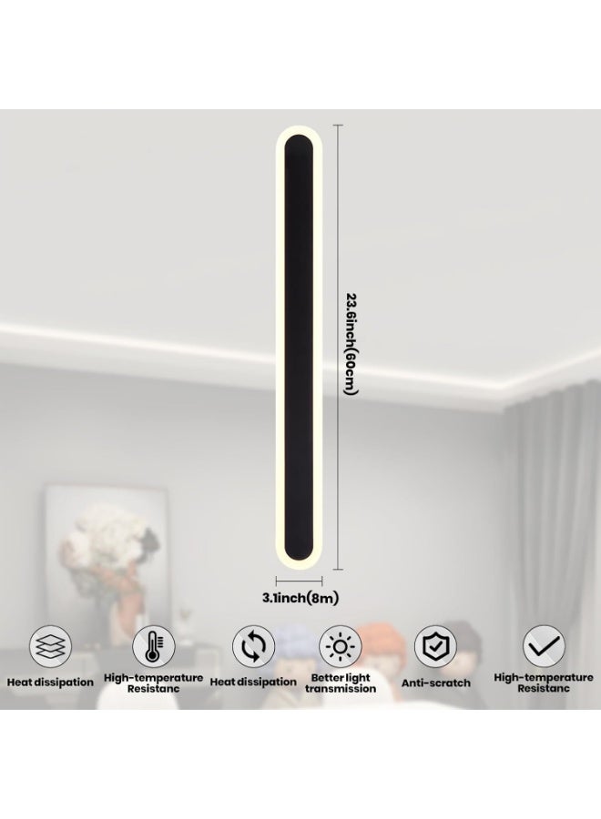 Modern LED Wall Light 23W | Minimalist Slim Wall Lamp for Bedroom Living Room | Three Color Dimming Indoor Lighting | Contemporary Black Acrylic & Metal Wall Mounted Light Fixture - Image 3