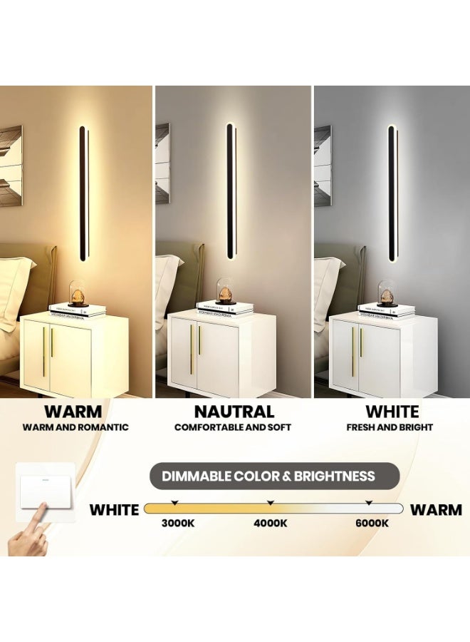 Modern LED Wall Light 23W | Minimalist Slim Wall Lamp for Bedroom Living Room | Three Color Dimming Indoor Lighting | Contemporary Black Acrylic & Metal Wall Mounted Light Fixture - Image 5