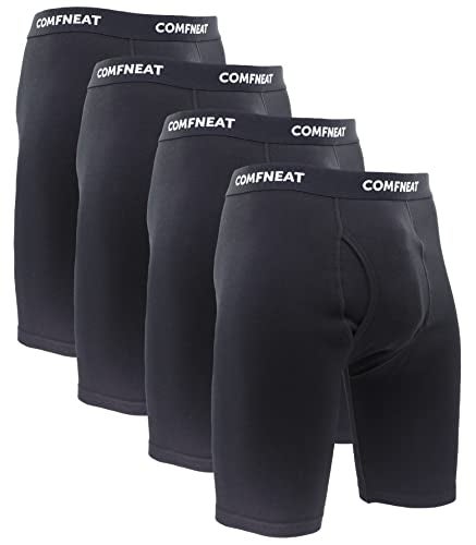 Comfneat Men's 9" Long Leg Cotton Boxer Briefs Stretchy Comfy Underwear 4-Pack (Black 4-Pack, XL) - Image 1
