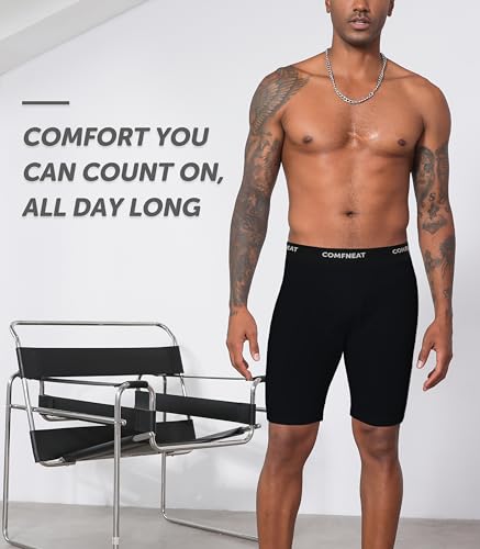 Comfneat Men's 9" Long Leg Cotton Boxer Briefs Stretchy Comfy Underwear 4-Pack (Black 4-Pack, XL) - Image 2