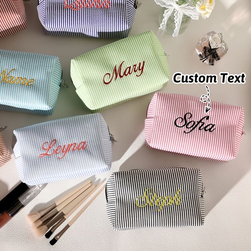 Embroidery Pink Custom Makeup Bag Cosmetic Pouch Travel Toiletry Organizer - Image 2