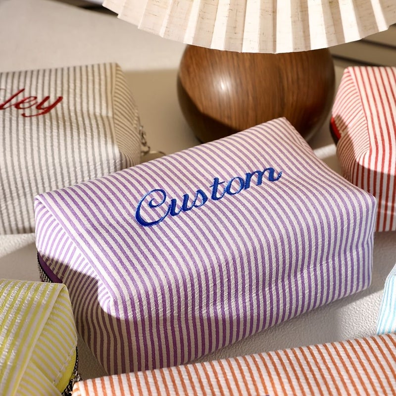 Embroidery Pink Custom Makeup Bag Cosmetic Pouch Travel Toiletry Organizer - Image 3
