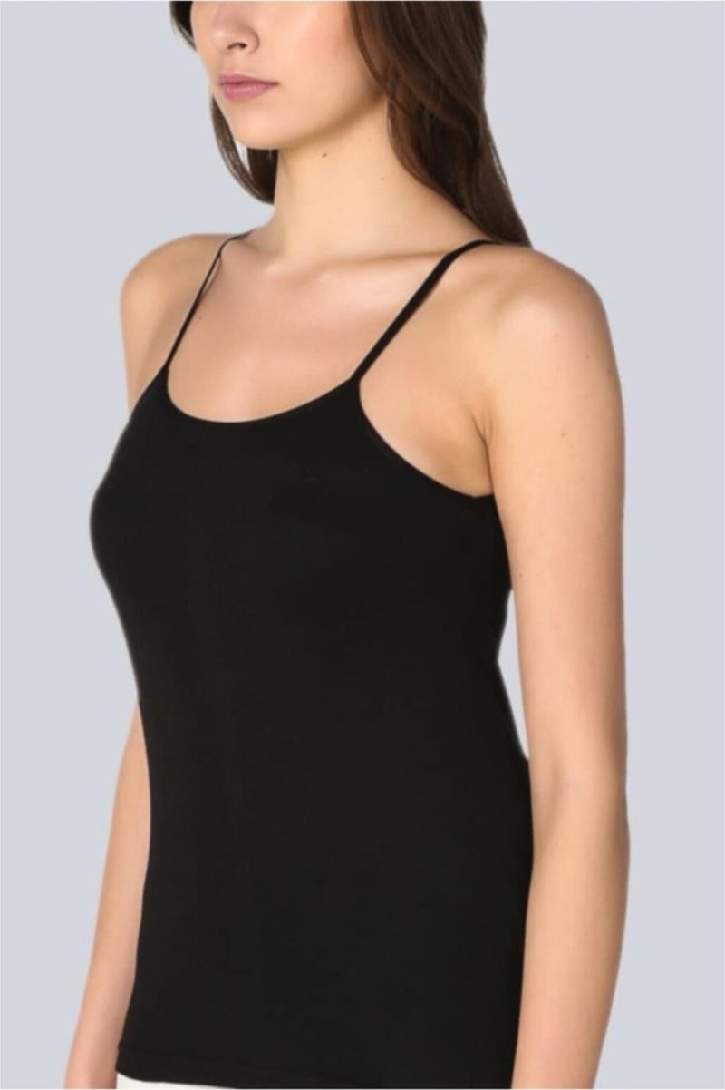Tutku Women Black 3-Pack Cotton Rib Rope Suspended Singlet 