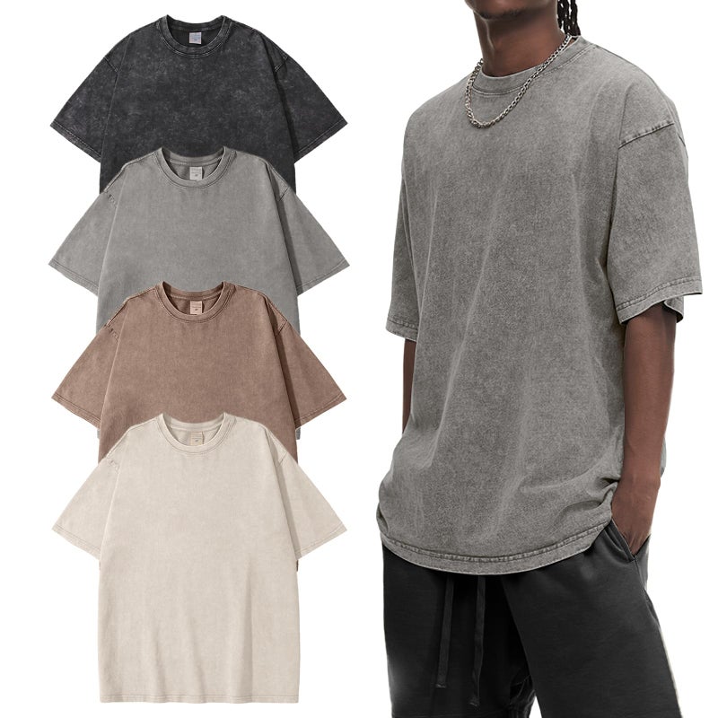 Eisctnd 4 Pack Men's Oversized T-Shirts Heavy Cotton Vintage Tee, Loose Fit Baggy Short Sleeve Casual Streetwear Unisex Tops(4-Black+Beige+Grey+Coffee-XL) - Image 1
