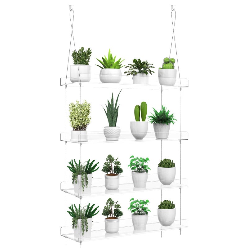 ZerzSemp 4-Tier Hanging Clear Plant Shelves for Windows, Acrylic Window Wall Plant Stand Shelf for Kitchen Indoor Gardens, Flower,Herb, Seedling Organization, and Pots Display, 16 Inch per Tier - Image 2