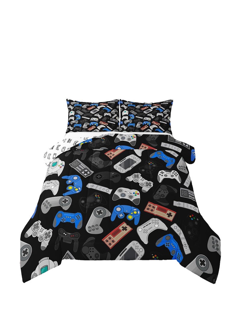 Erosebridal Erosebridal Teens Gamepad Comforter Set  Modern Gamer Down Comforter Twin Size for Kids Boys Children Youth  Video Game Bedding Set Player Gaming Joystick Duvet Insert for Bedroom  Black Blue  - Image 1