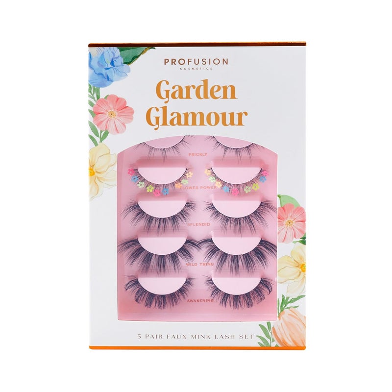 Profusion Cosmetics Petal Perfect Garden Glamour 5 Pair Faux Mink Lash Set, Featuring 5 Lash Styles, Wispy Eyelashes to Achieve Eye Catching Look