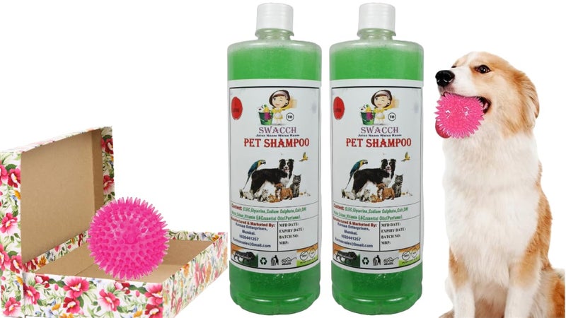 swacch Shampoo | Puppy Safe Shampoo | PH Balanced | Ditch to Itch for Pet Shampoo 2 Litre (Neem Alovera) + Spike Ball Chew Toy Combo Pack - Image 1