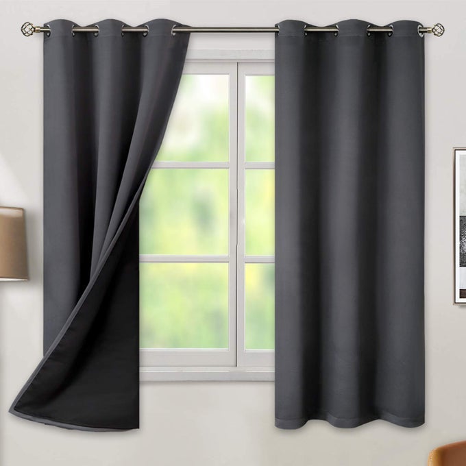 DARK GREY BLACKOUT CURTAINS FOR BEDROOM BLACK OUT CURTAINS 63 INCH LONG THERMAL INSULATED GROMMET TOTAL ROOM DARKENING WINDOW DRAPES FOR LIVING ROOM 2 PANELS 42 X 63 INCH