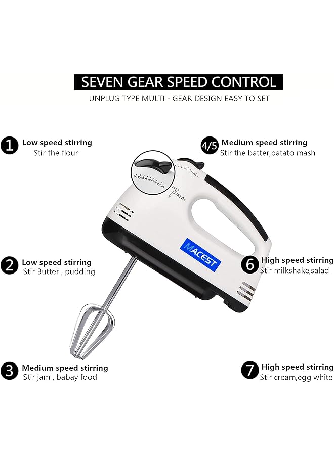 مايست خلاط يدوي كهربائي بـ 7 سرعات لخبز الطعام، 4 ملحقات من الفولاذ المطلي بالكروم لسهولة الخفق، كريمة خفق سهلة، كيك كوكيز - Image 4