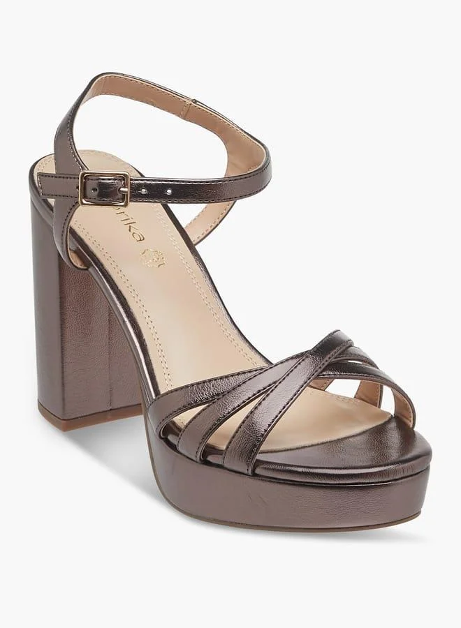 Women's Strappy Blocked Heel Sandals with Hook and Loop Closure