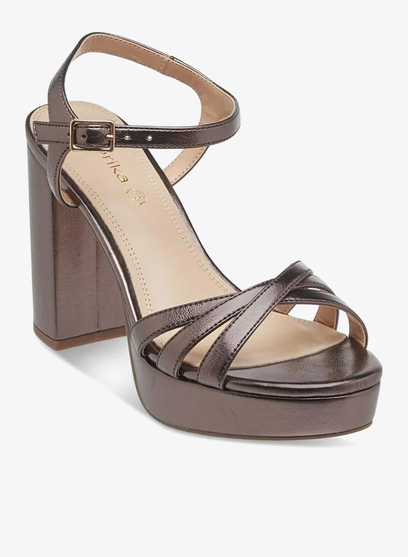 Women's Strappy Blocked Heel Sandals with Hook and Loop Closure Ramadan Collection