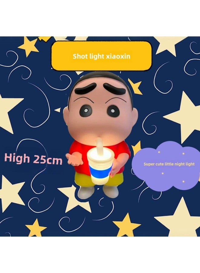 Milk Tea Crayon Small Doll Hand-made Nohara Shinosuke Cup Clap Light Xiao Xin Battery Luminous Ornaments Model-Colour:Pajamas Milk Tea Xiaoxin Night Light 25cm - Image 1