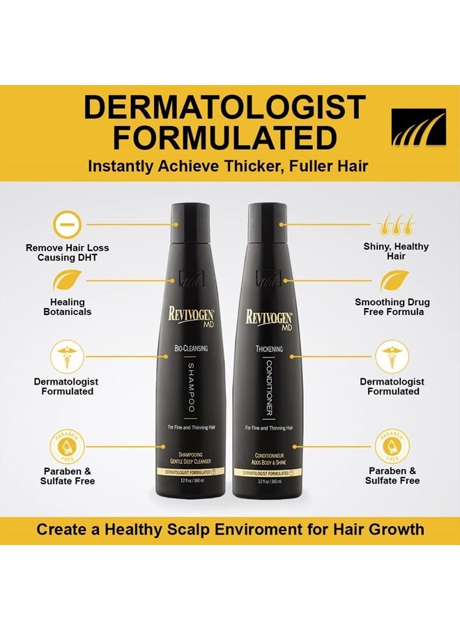 Revivogen MD Bio Cleansing Shampoo & Thickening Conditioner Duo Set for fine, thinning hair create volume, cleanse DHT, nourish scalp for healthier hair growth & 2 bottles, 12 oz. each  - Image 2