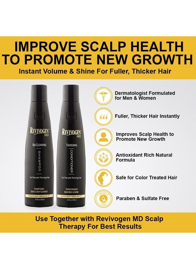 Revivogen MD Bio Cleansing Shampoo & Thickening Conditioner Duo Set for fine, thinning hair create volume, cleanse DHT, nourish scalp for healthier hair growth & 2 bottles, 12 oz. each  - Image 3