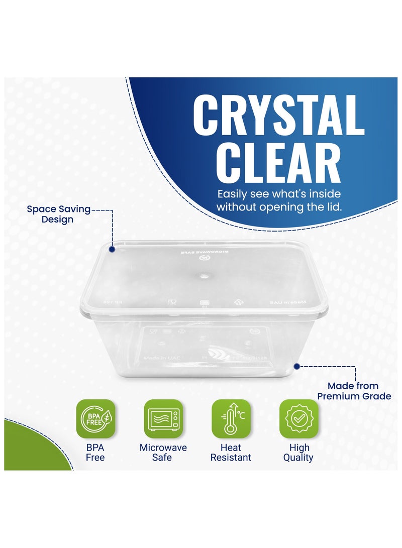 إس إن إتش باكينج SNH تعبئة 24 عبوة حاويات طعام بلاستيكية شفافة مستطيلة بسعة 1000 مل آمنة للاستخدام في الميكروويف مع أغطية، صناديق شفافة لتخزين الطعام وتحضير الوجبات، قابلة لإعادة الاستخدام، مثالية للوجبات الجاهزة وأخذ الطعام. - Image 4