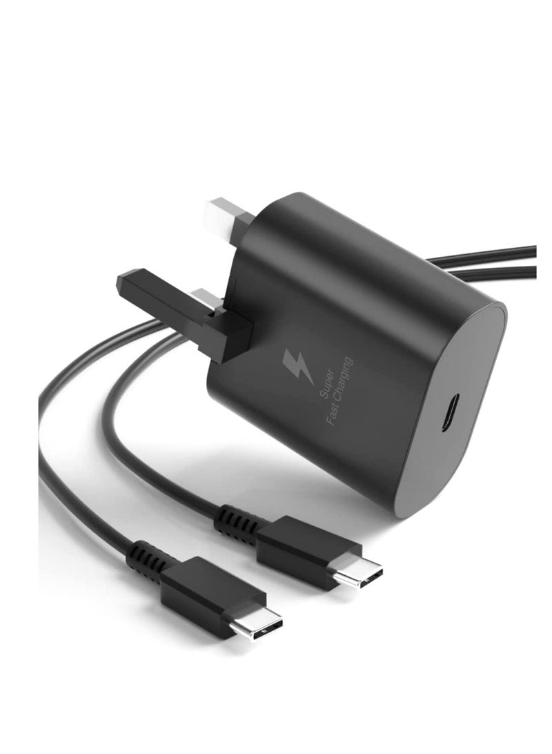 شاحن سريع للغاية بقوة 25 وات لهاتف سامسونج، قابس شحن الهاتف USB C وكابل لهاتف Galaxy S23 Ultra S23 S21 S20 A54 A53 A73 5G، بديل لمحول الطاقة الحائطي Superfast PD Type C الأصلي من Android - Image 1