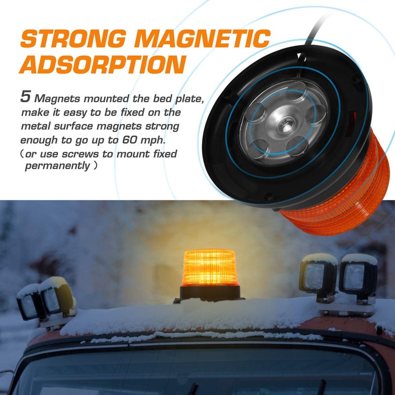 LINKITOM LED Strobe Light, 12V-24V Amber 40 LED Warning Safety Flashing Beacon Lights with Magnetic and 16 ft Straight Cord for Vehicle Forklift Truck Tractor Golf Carts UTV Car Bus - Image 5