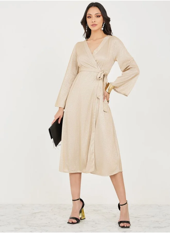 Styli Shimmer Wrap Midi Dress