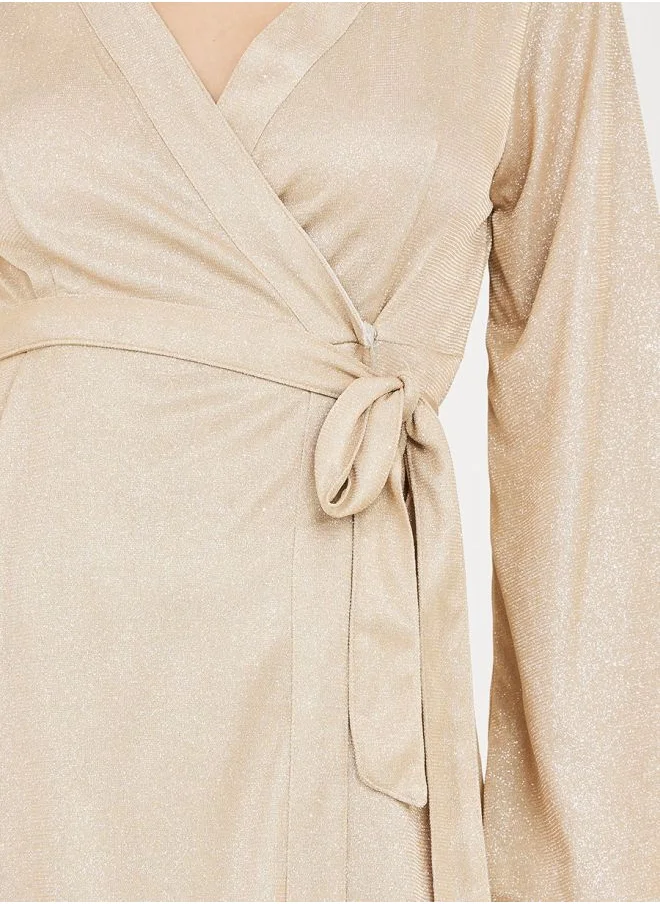 Styli Shimmer Wrap Midi Dress