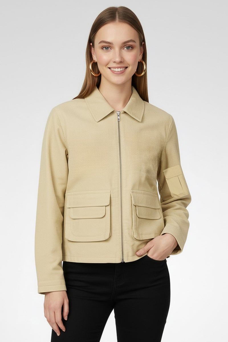 ASOS جاكيت باركا بغطاء رأس منسوج للنساء، بيج - Image 1