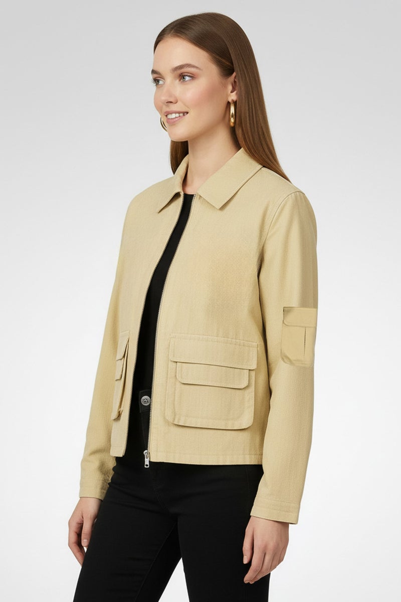 ASOS جاكيت باركا بغطاء رأس منسوج للنساء، بيج - Image 3