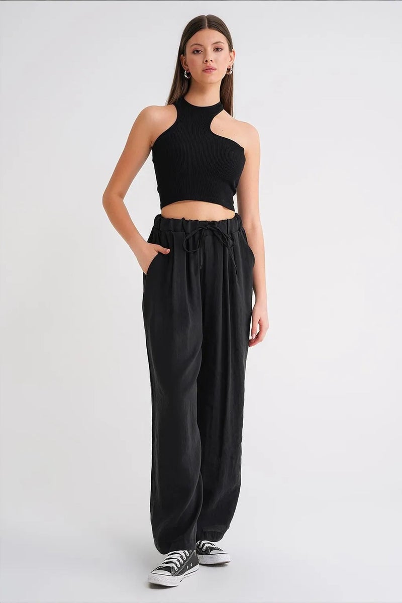 Mixray High Waist Modal Pleated Palazzo Pants with Drawstring - Image 2