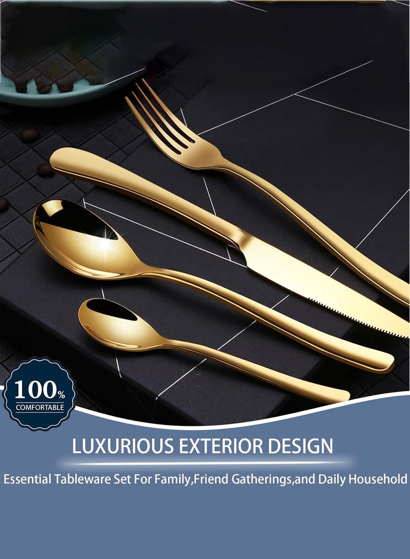 24PCS Tableware Set with Silverware Holder Stainless Steel Flatware Set Spoons Forks Knives,Utensils Set Service for 6 Mirror Polished Flatware Set Gold - Image 3
