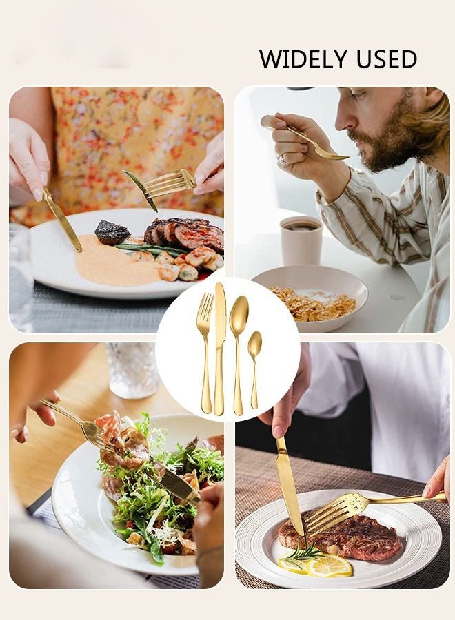 24PCS Tableware Set with Silverware Holder Stainless Steel Flatware Set Spoons Forks Knives,Utensils Set Service for 6 Mirror Polished Flatware Set Gold - Image 5