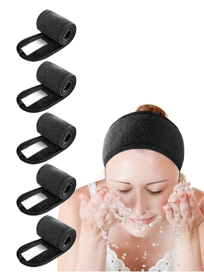 EUICAE Spa Headband Hair Wrap Pack Of 5 All Black Sweat Headband Head Wrap Hair Towel Wrap Nonslip Stretchable Washable Makeup Headband For Face Wash Facial Treatment Sport Fits - Image 1