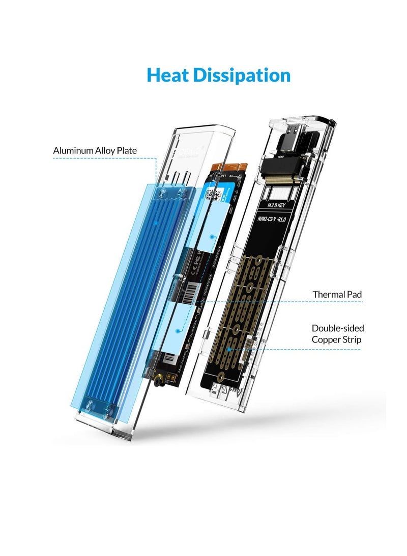 "M.2 NVMe SATA SSD Tool-Free Enclosure, USB 3.1 Type-C 10Gbps to M.2 SSD for SATA/Non-Volatile Memory M.2 (M-Key/B+M) SSD, Supports 2230/2242/2260/2280, Up to 2TB – Blue" - Image 2
