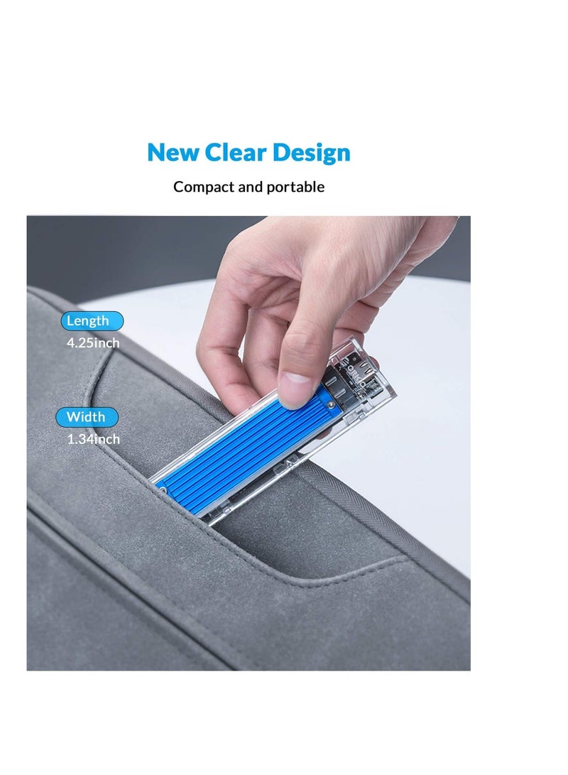 "M.2 NVMe SATA SSD Tool-Free Enclosure, USB 3.1 Type-C 10Gbps to M.2 SSD for SATA/Non-Volatile Memory M.2 (M-Key/B+M) SSD, Supports 2230/2242/2260/2280, Up to 2TB – Blue" - Image 4