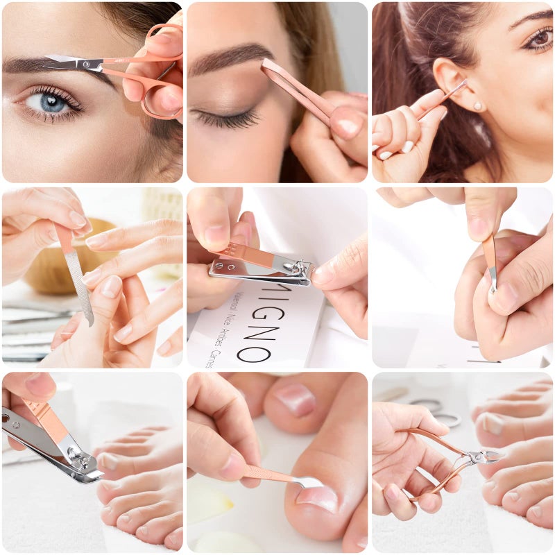 KV.YSHQLNE Manicure Set Pedicure Kit Womens Nail Clippers Set 32 in 1 Professional Grooming Care Tools Nail Kit Including Facial, Fingernails and Toenails Care with Travel Case Women (Rose Pink_32 in 1) - Image 5